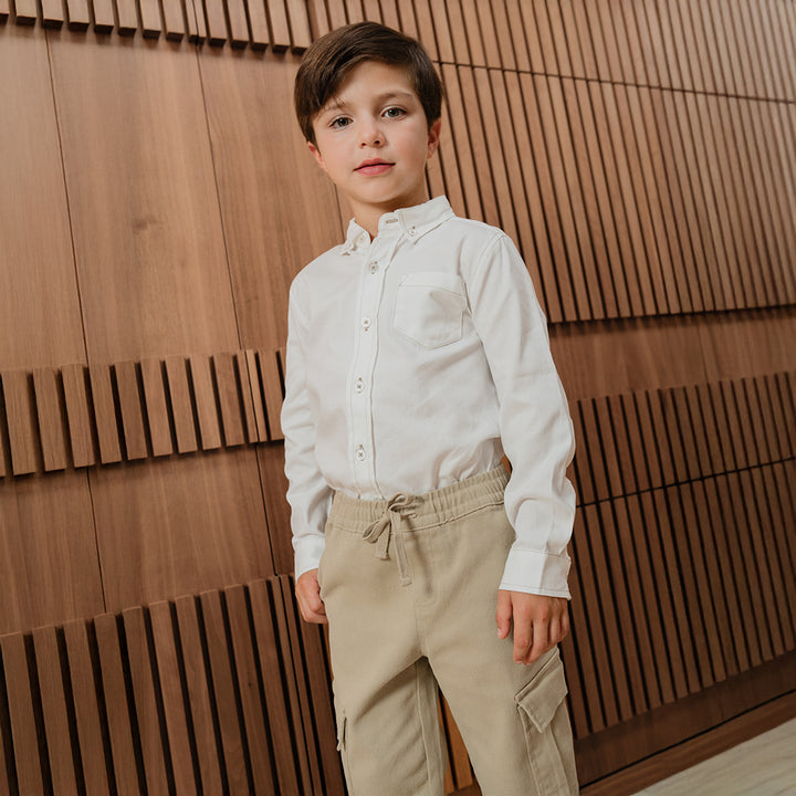 Pantalón Cargo De Twill Verde Con Elástico En La Cintura Para Niño