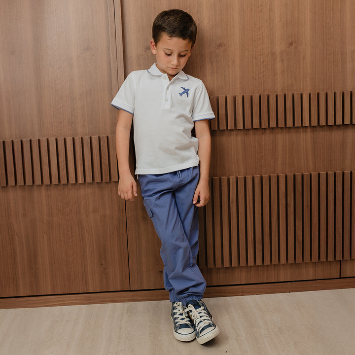 Pantalón Cargo De Twill Azul Con Elástico En La Cintura Para Niño