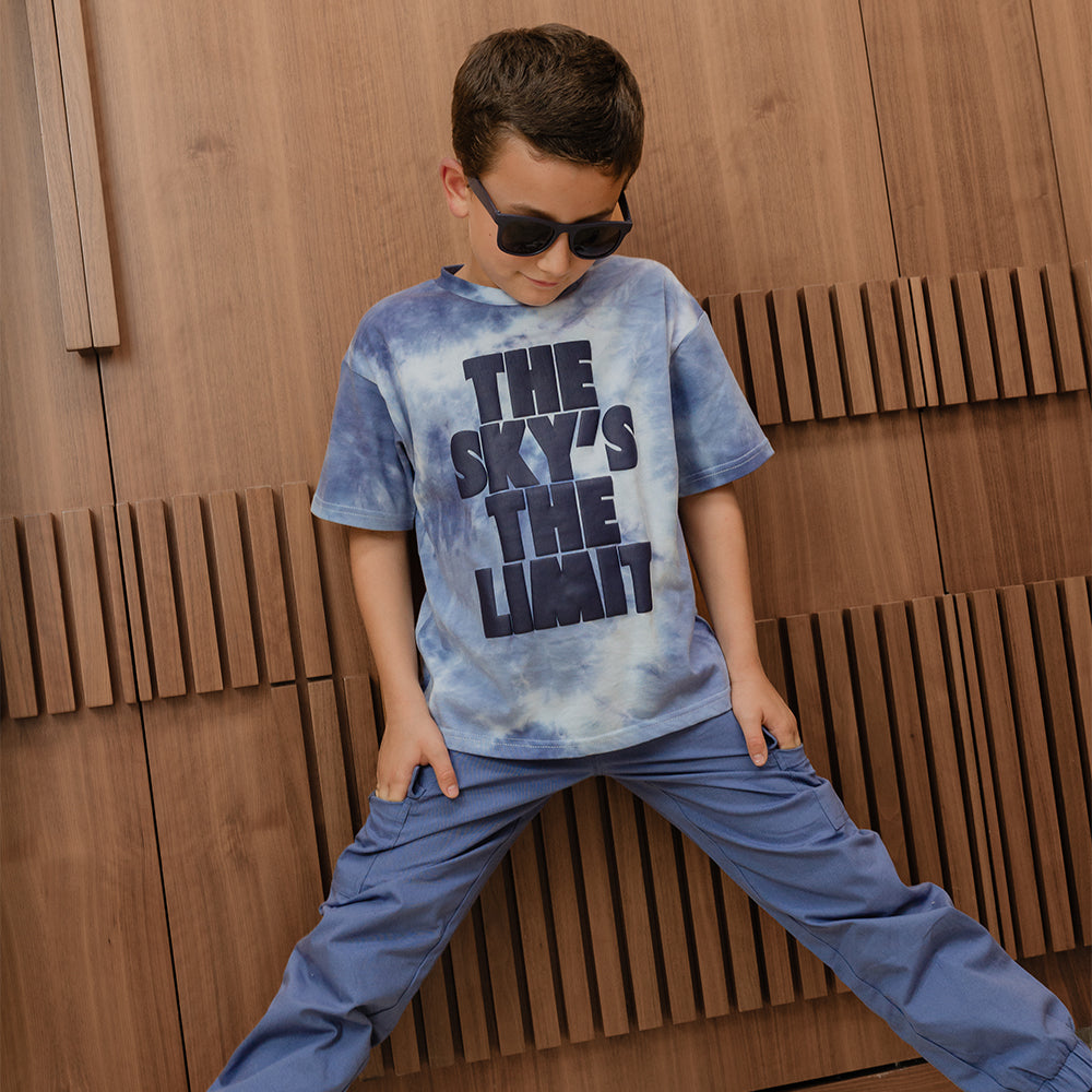 Pantalón Cargo De Twill Azul Con Elástico En La Cintura Para Niño
