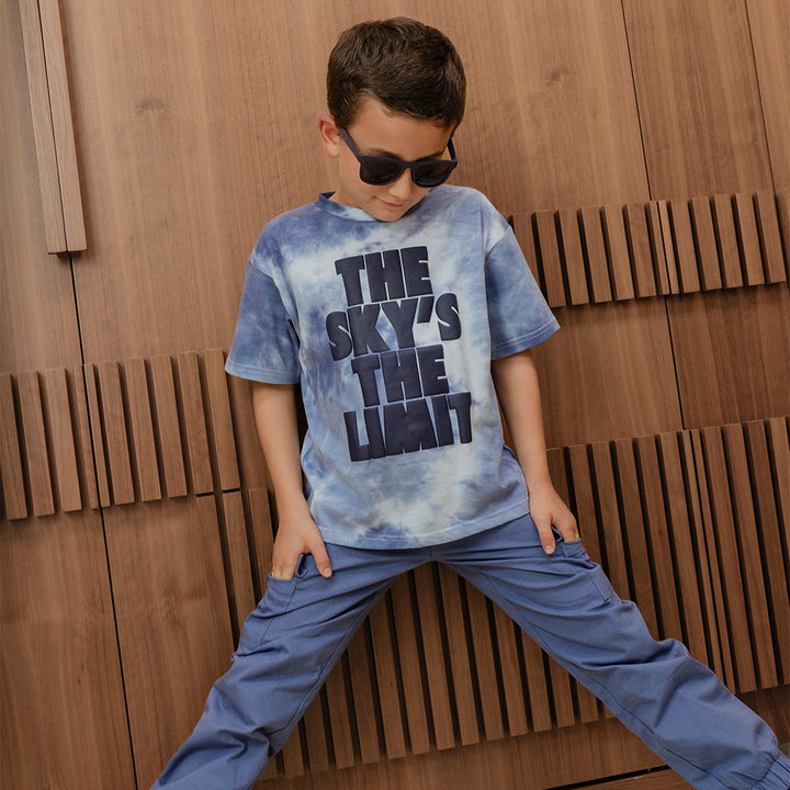 Pantalón Cargo De Twill Azul Con Elástico En La Cintura Para Niño