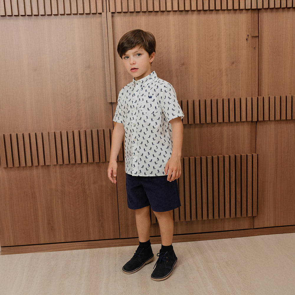 Short De Corduroy Azul Oscuro Con Elástico En La Cintura