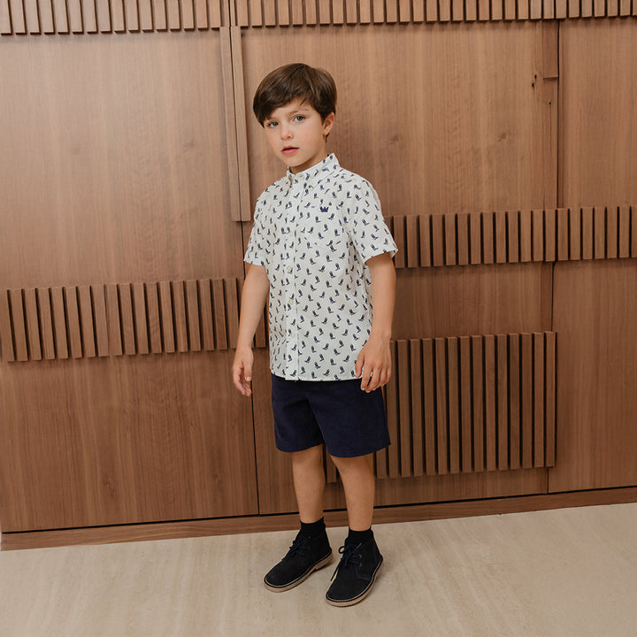 Short De Corduroy Azul Oscuro Con Elástico En La Cintura para Niño