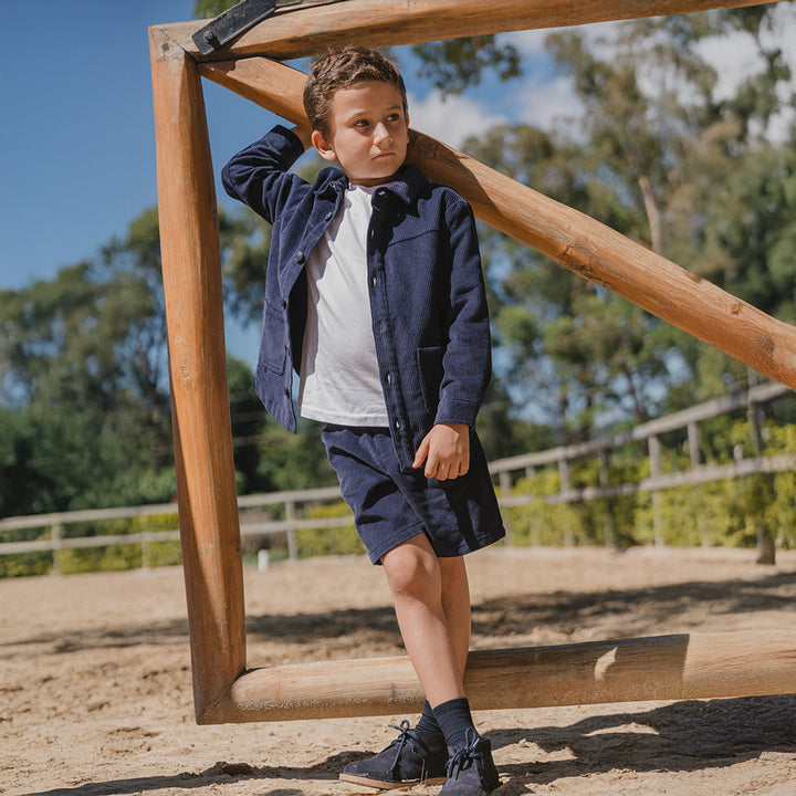 Short De Corduroy Azul Oscuro Con Elástico En La Cintura para Niño