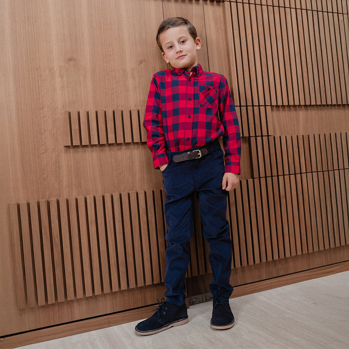 Pantalón De Corduroy Azul Oscuro Con Cordones para Niño