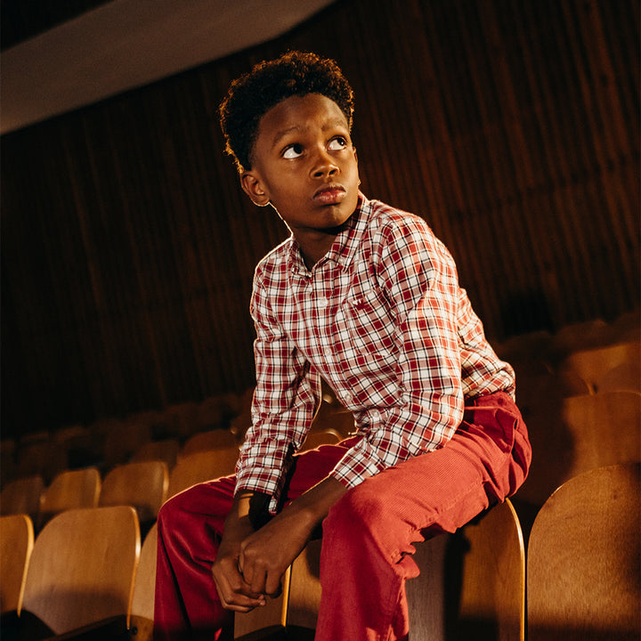Pantalón De Corduroy Rojo Con Cordones para Niño
