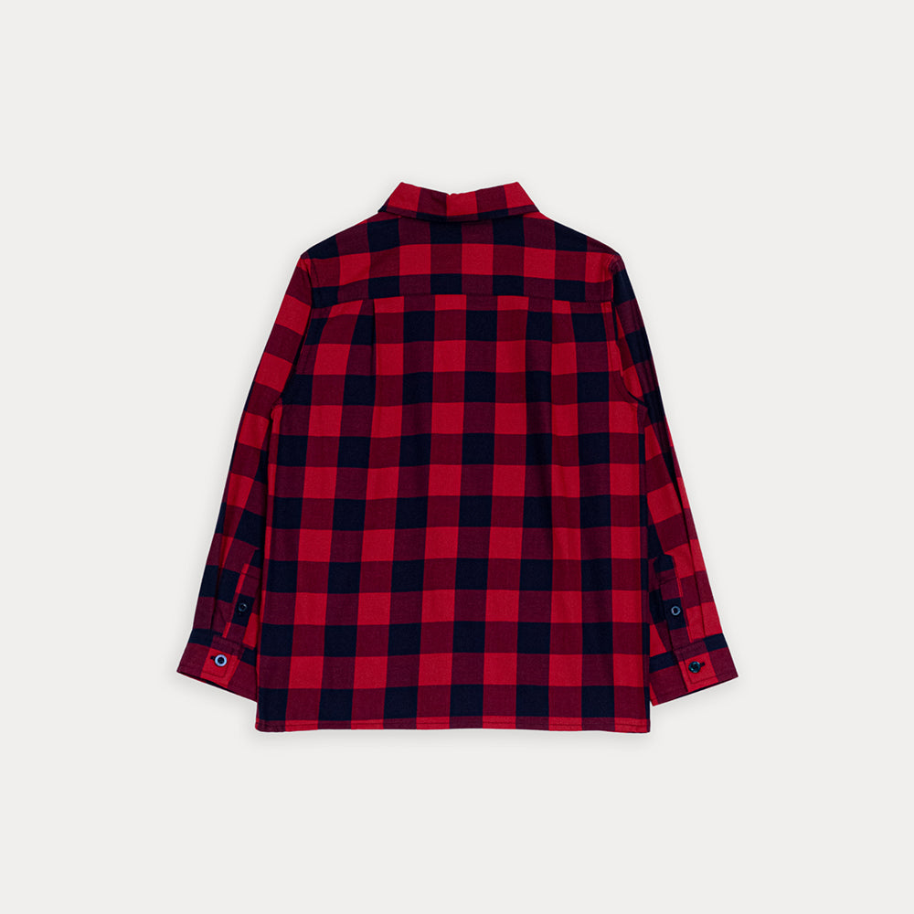 Camisa De Flannel Twill Con Estampado De Cuadros Vinotinto Y Azul Para Niño