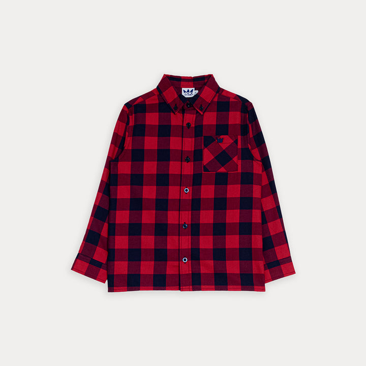 Camisa De Flannel Twill Con Estampado De Cuadros Vinotinto Y Azul Para Niño
