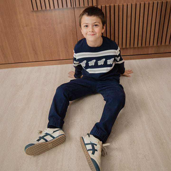Pantalón Cargo De Twill Azul Marino Con Elástico En La Cintura Para Niño