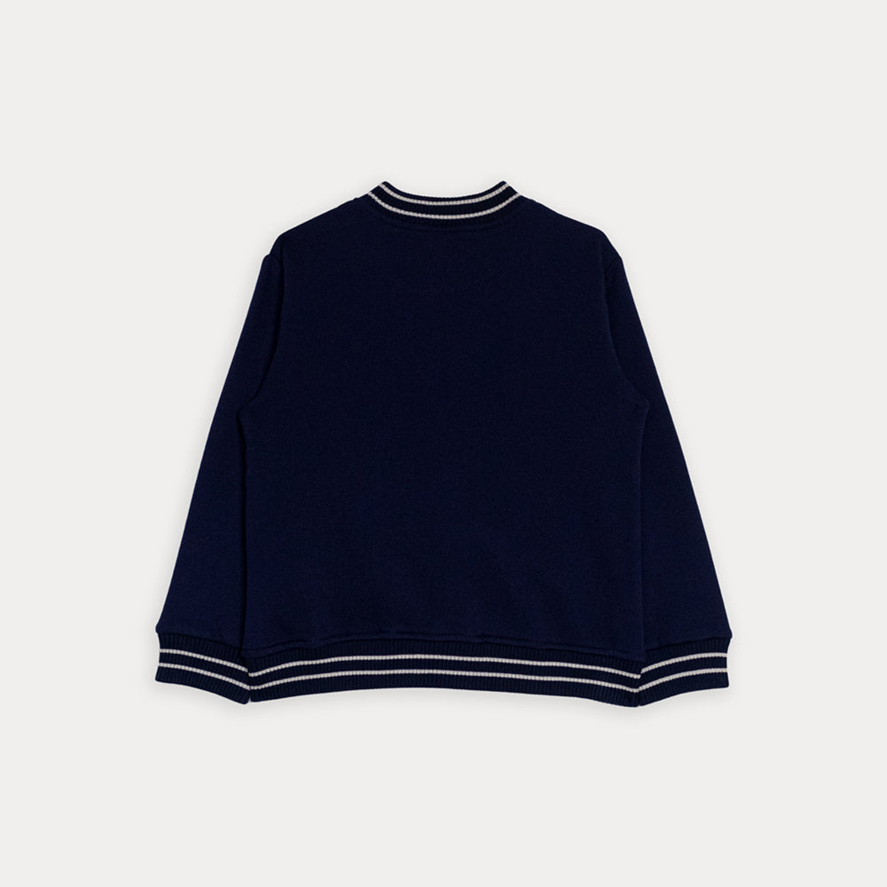 Chaqueta  De Tela Gruesa Azul Marino Con Detalles En Crema Para Niño