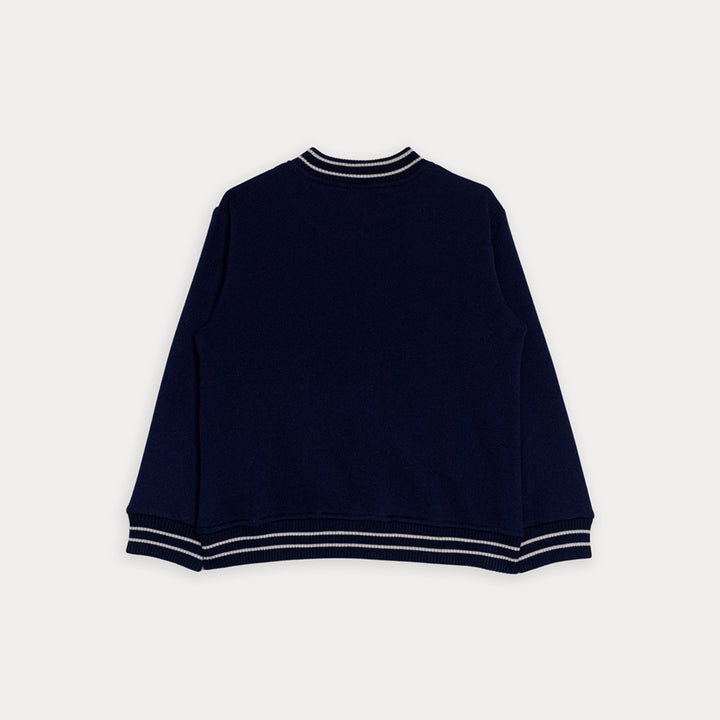 Chaqueta  De Tela Gruesa Azul Marino Con Detalles En Crema Para Niño