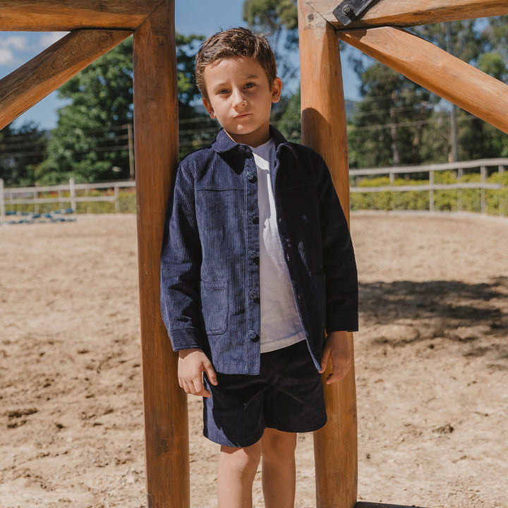 Camisa De Corduroy Grueso Azul Marino Para Niño