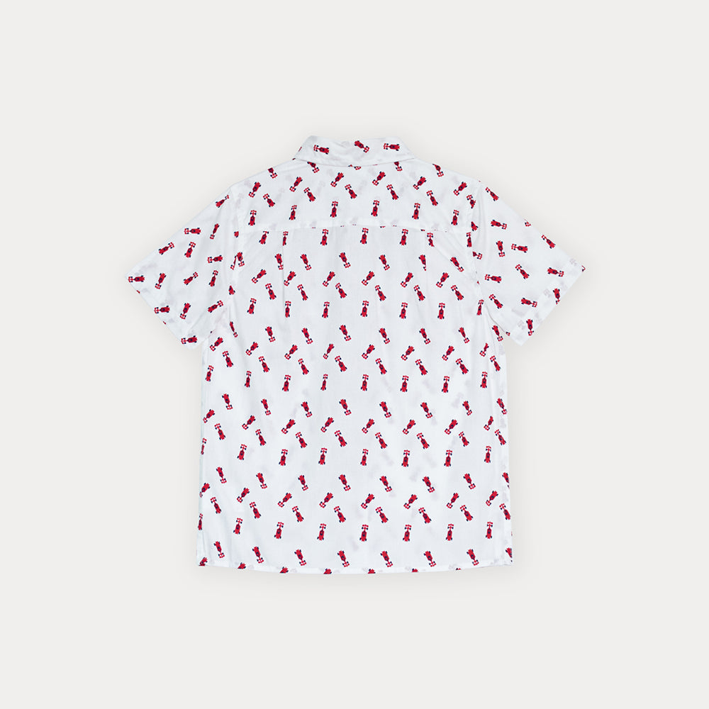 Camisa De Popelina Blanca Con Estampado De Carritos Para Niño