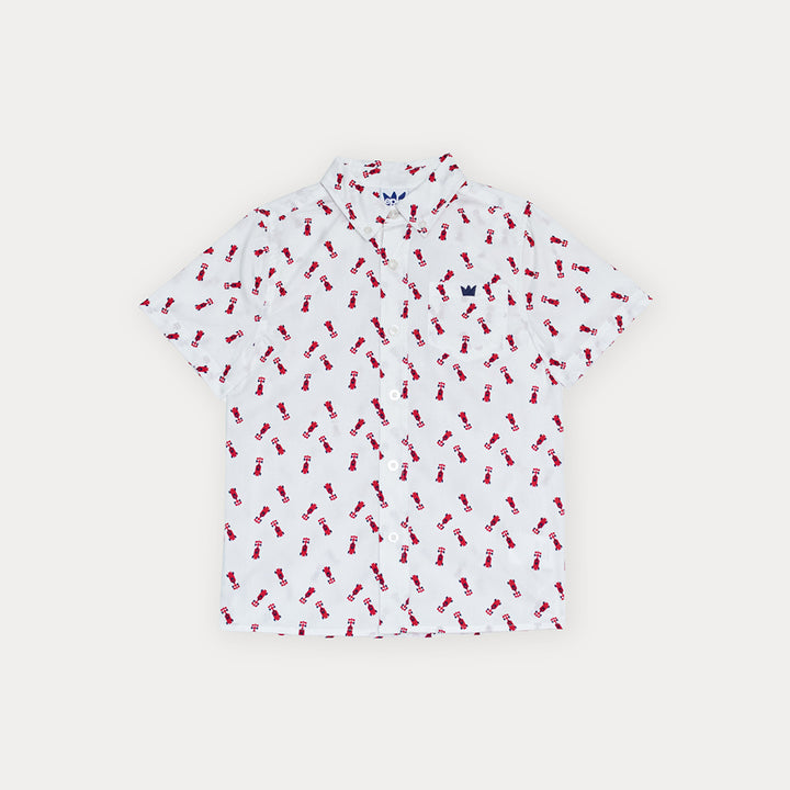 Camisa De Popelina Blanca Con Estampado De Carritos Para Niño