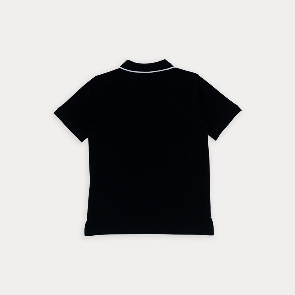 Chemise De Piqué Negro Con Bordado Blanco Para Niño