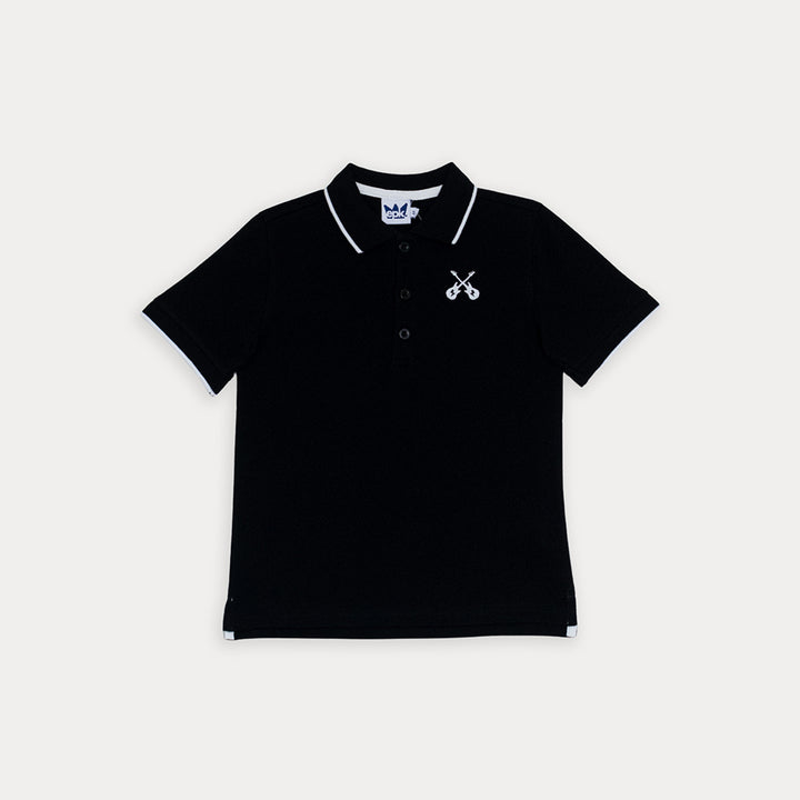 Chemise De Piqué Negro Con Bordado Blanco Para Niño