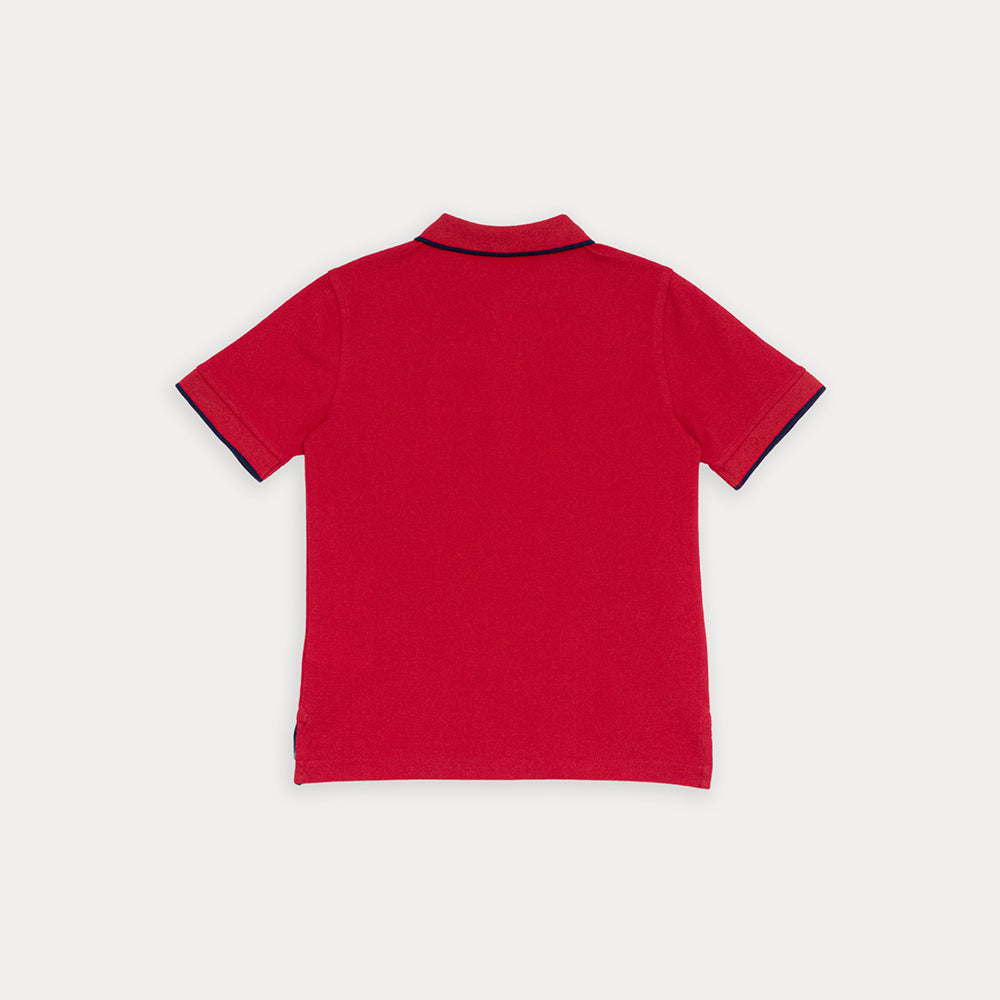 Chemise De Piqué Roja Con Parche De Goma Para Niño