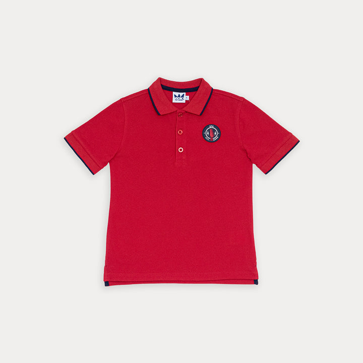 Chemise De Piqué Roja Con Parche De Goma Para Niño