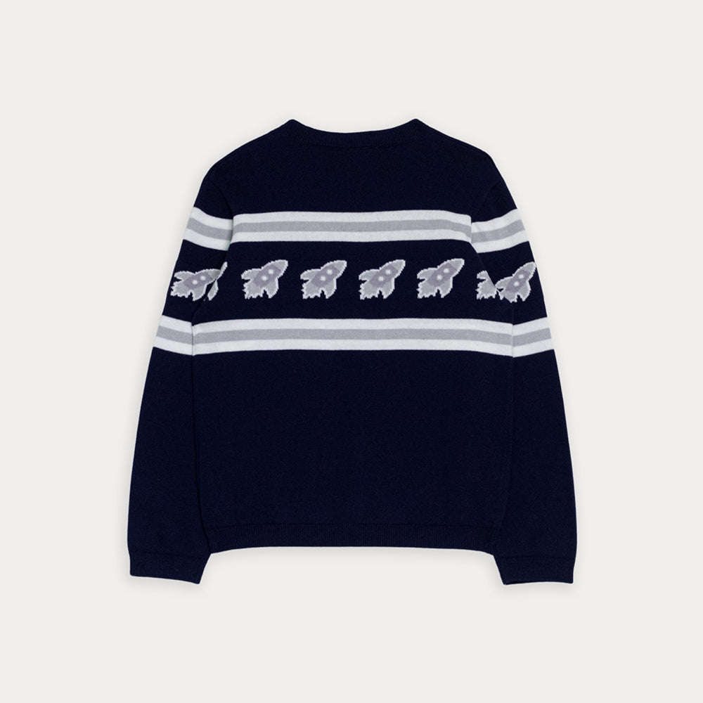 Suéter Tejido De Algodón Azul Marino Con Diseño De Cohetes Para Niño