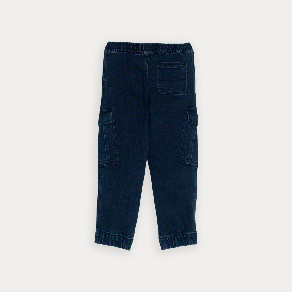 Pantalón Cargo De Twill Negro Con Elástico En La Cintura Para Niño