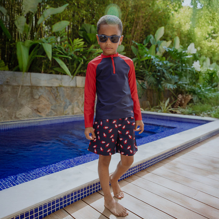 Traje De Baño Azul Marino Con Estampado De Cohetes Para Niño