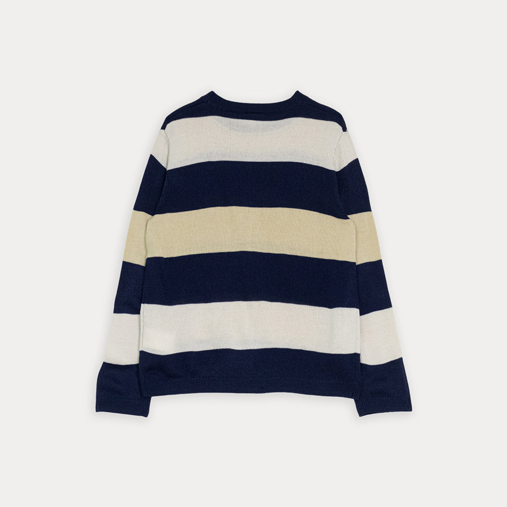 Suéter Tejido De Rayas Azul, Arena Y Biege Para Niño
