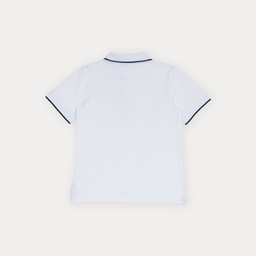 Chemise De Piqué Blanco Con Bordado De Carrito Para Niño