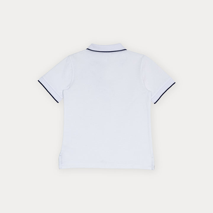 Chemise De Piqué Blanco Con Bordado De Carrito Para Niño