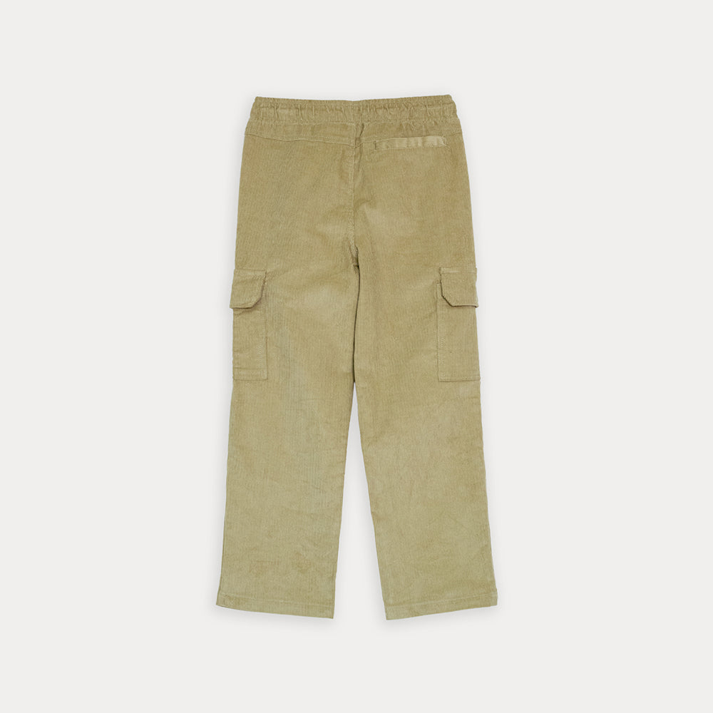 Pantalón Cargo De Corduroy Beige Con Elástico En La Cintura Para Niño