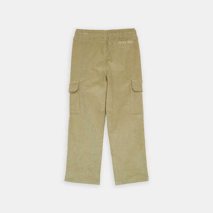 Pantalón Cargo De Corduroy Beige Con Elástico En La Cintura Para Niño