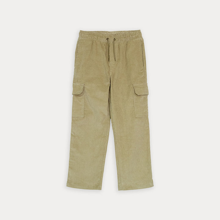 Pantalón Cargo De Corduroy Beige Con Elástico En La Cintura Para Niño