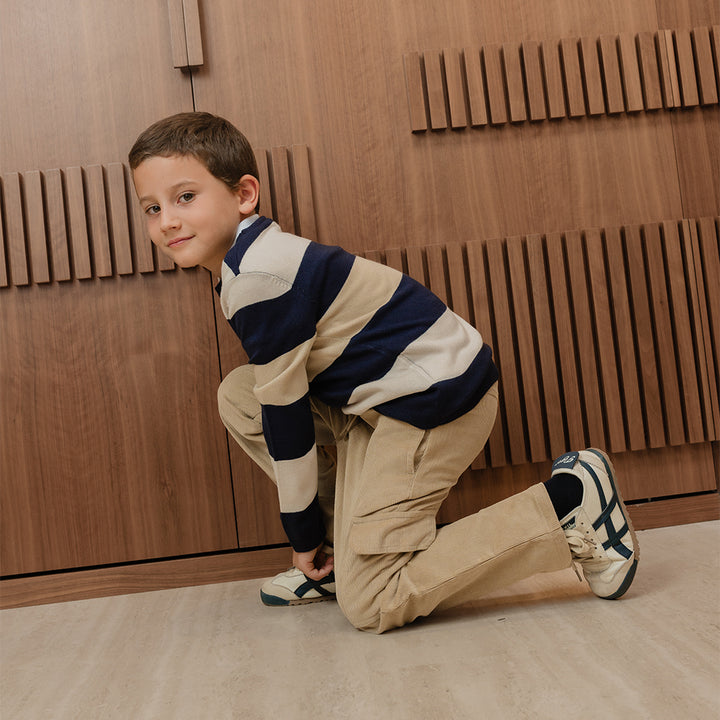 Pantalón Cargo De Corduroy Beige Con Elástico En La Cintura Para Niño