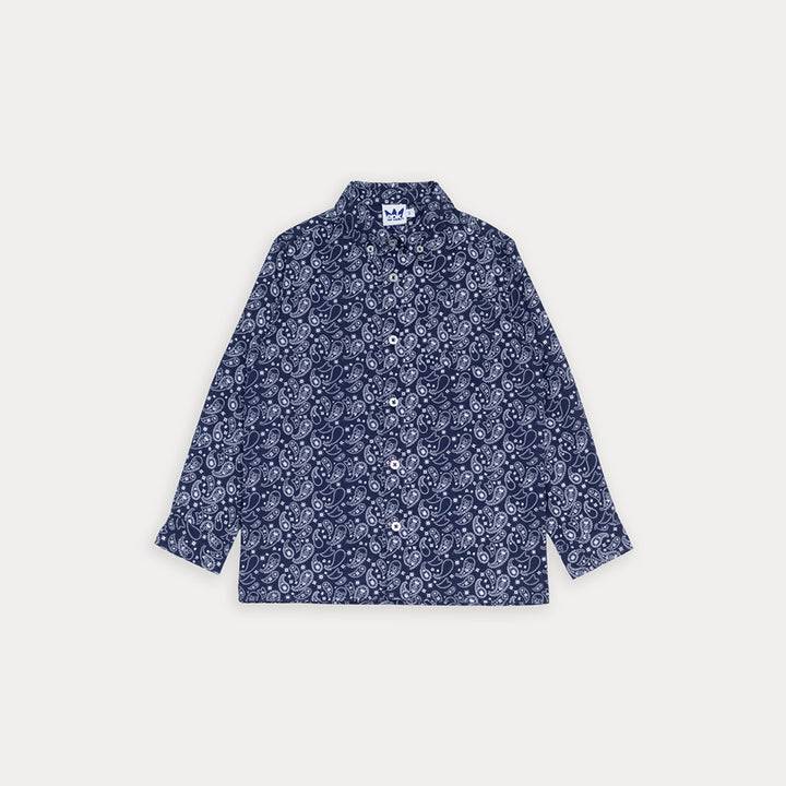 Camisa De Twill Manga Larga Con Estampado De Bacterias Para Niño