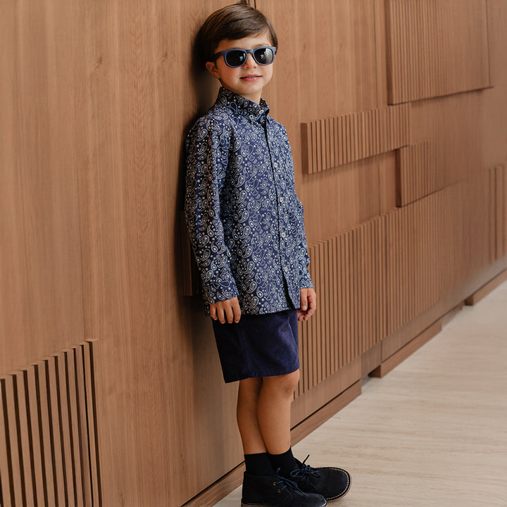 Camisa De Twill Manga Larga Con Estampado De Bacterias Para Niño