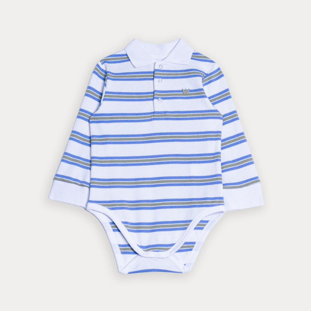 Body Chemise De Algodón Blanco De Rayas Azul Y Verde