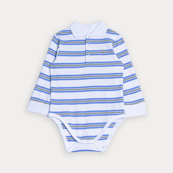 Body Chemise De Algodón Blanco De Rayas Azul Y Verde para Bebé Niño