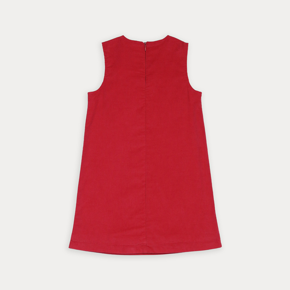 Vestido De Corduroy Rojo Con Lazo Grande Para Niña