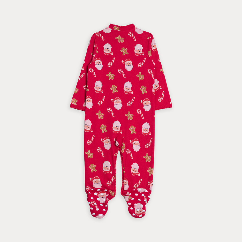 Pijama De Algodón Roja Con Estampado Navideño Para Bebe Niña