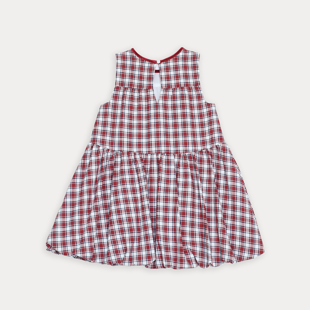 Vestido De Flannel Twill Con Estampado De Cuadros Rojos Para Niña