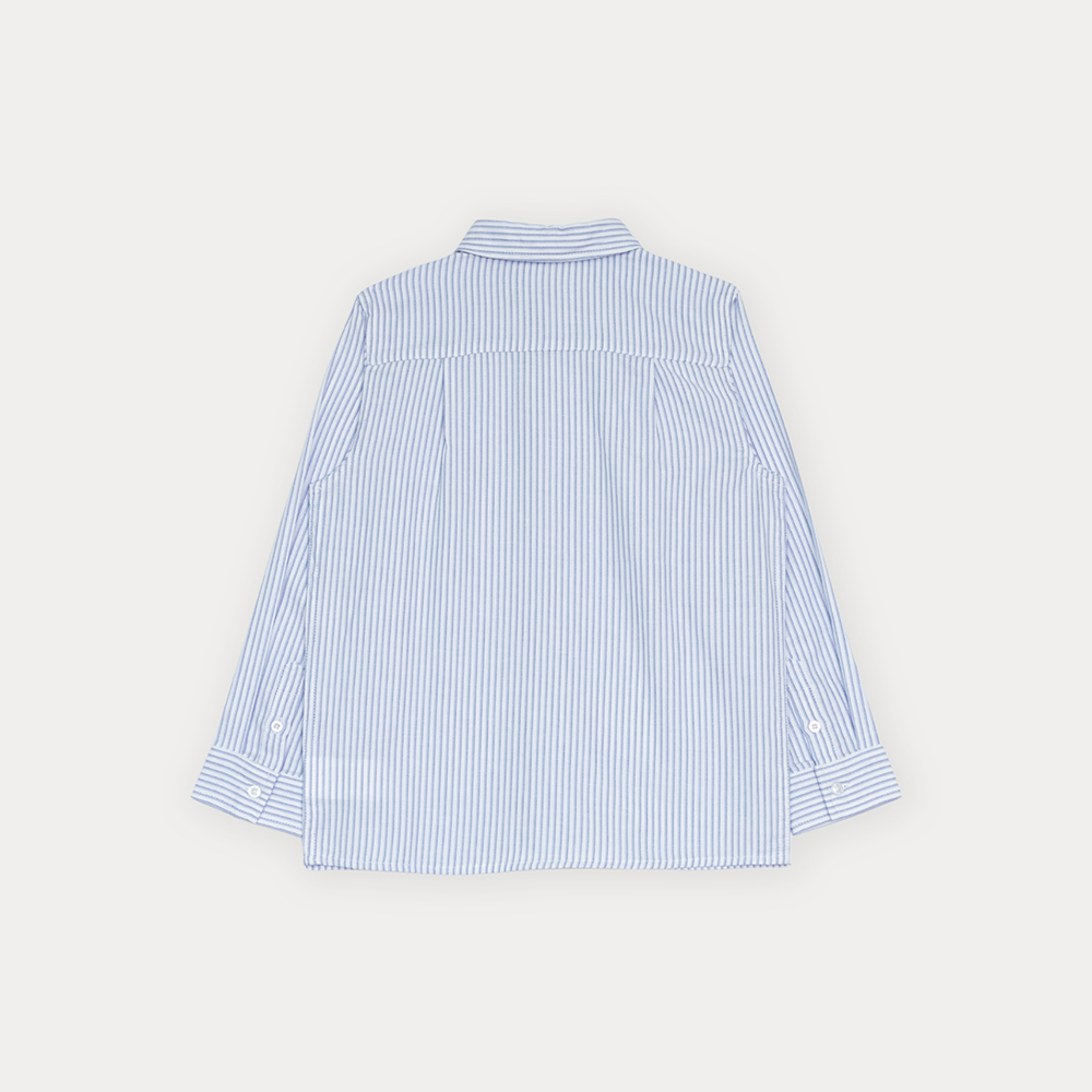 Camisa De Popelina Con Estampado De Rayas Azules Para Niño
