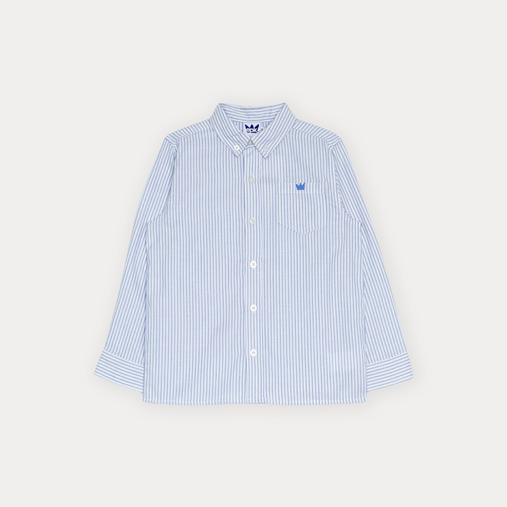 Camisa De Popelina Con Estampado De Rayas Azules Para Niño