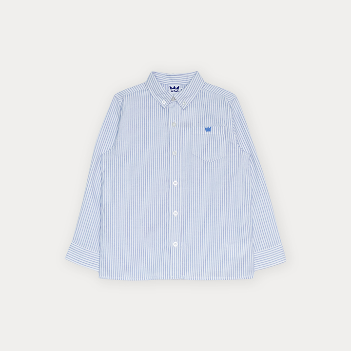 Camisa De Popelina Con Estampado De Rayas Azules Para Niño