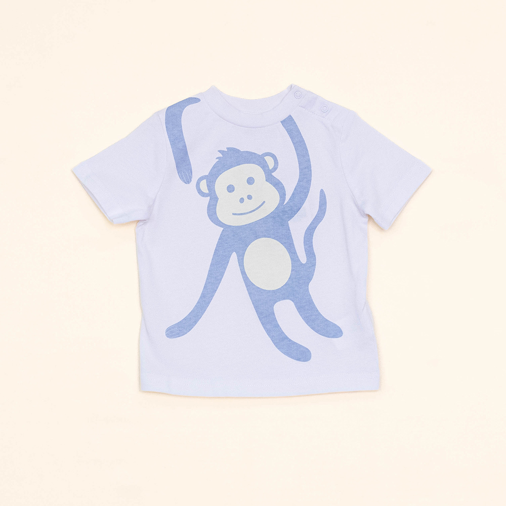 Franela Blanca de Algodón con Estampado de Mono para Bebé Niño