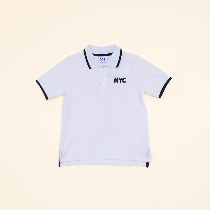 Chemise Blanca de Piqué con Bordado de NyC para Niño