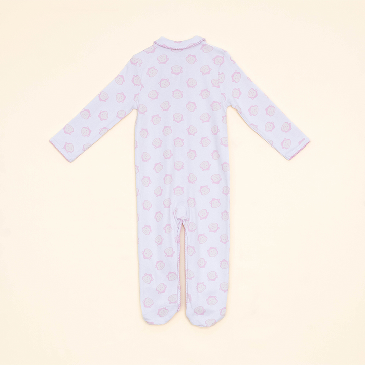 Pijama Blanca de Algodón con Gráficos de Monitos Rosados Bebé Niña para Bebé Niña