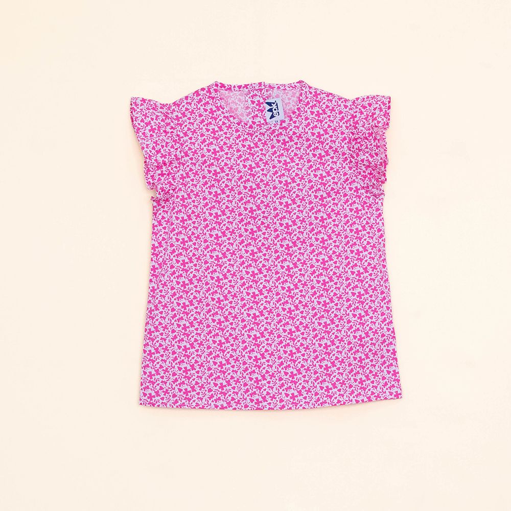 Blusa de Popelina con Estampado de Mariposas Rosadas para Niña