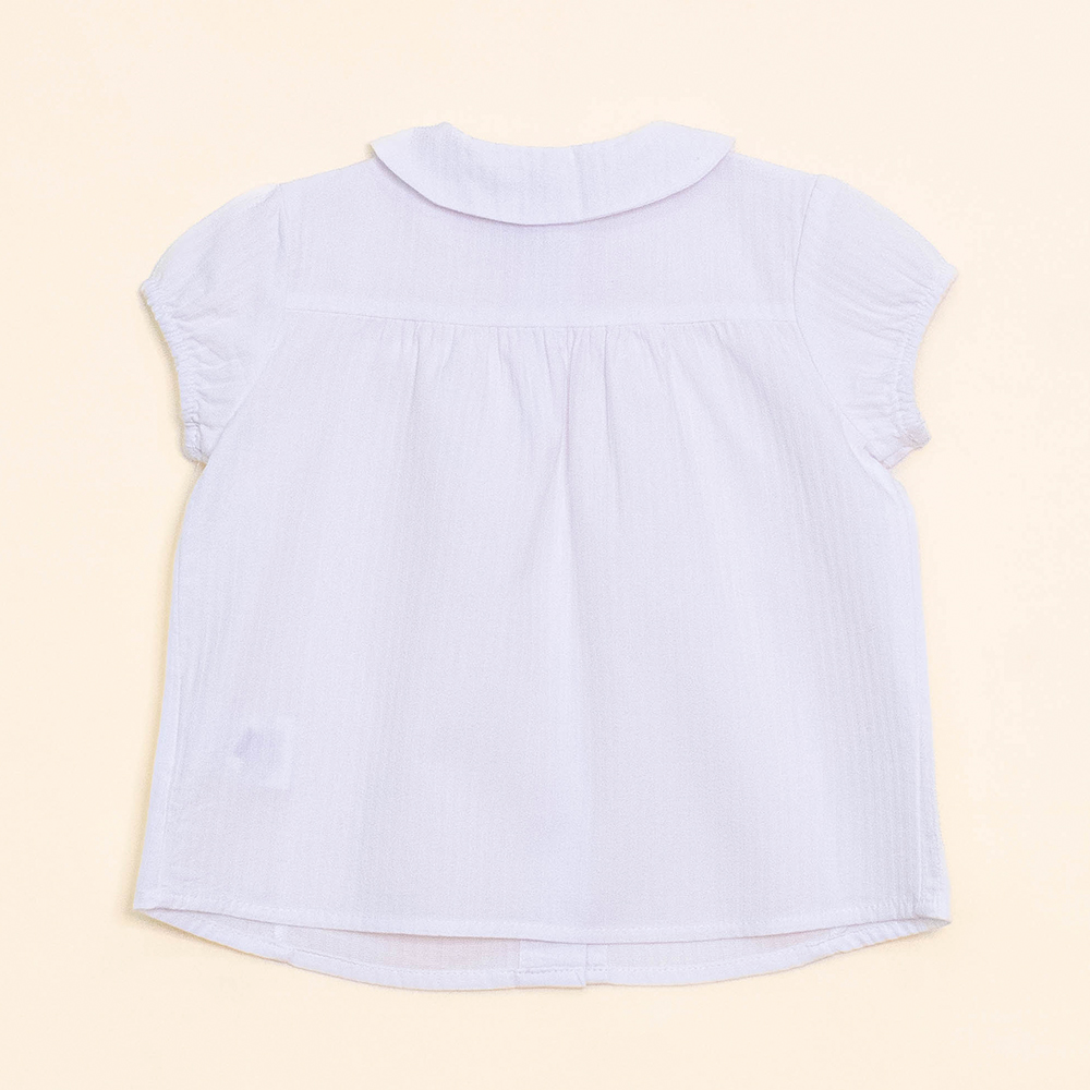 Blusa Blanca Manga Corta con Textura de Rayas, para Bebé Niña
