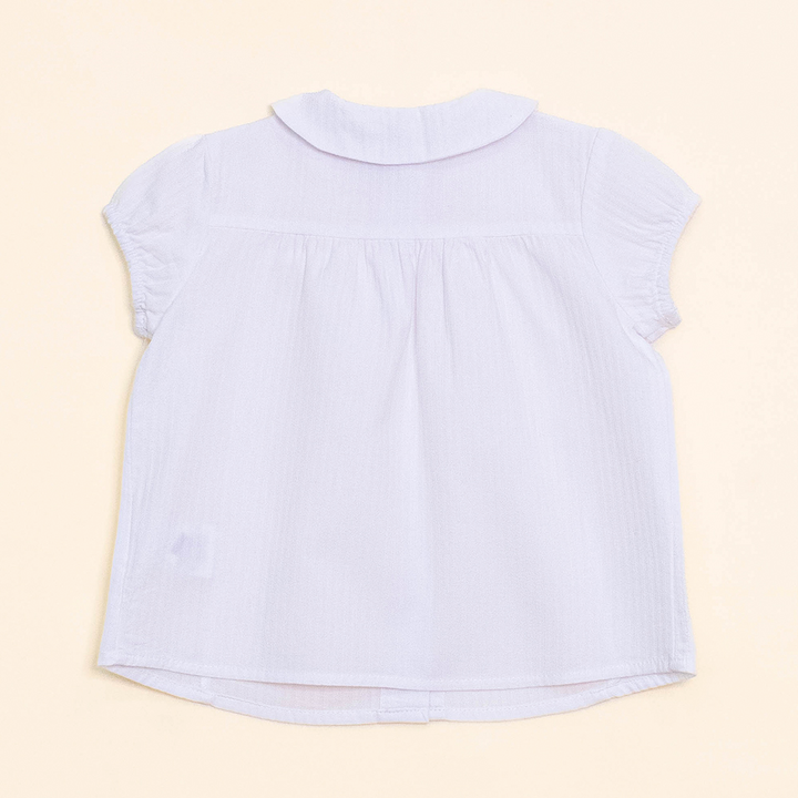 Blusa Blanca Manga Corta con Textura de Rayas, para Bebé Niña