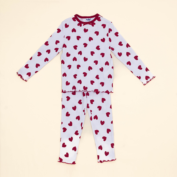 Pijama Blanca de Algodón con Corazones Rojos para Niña