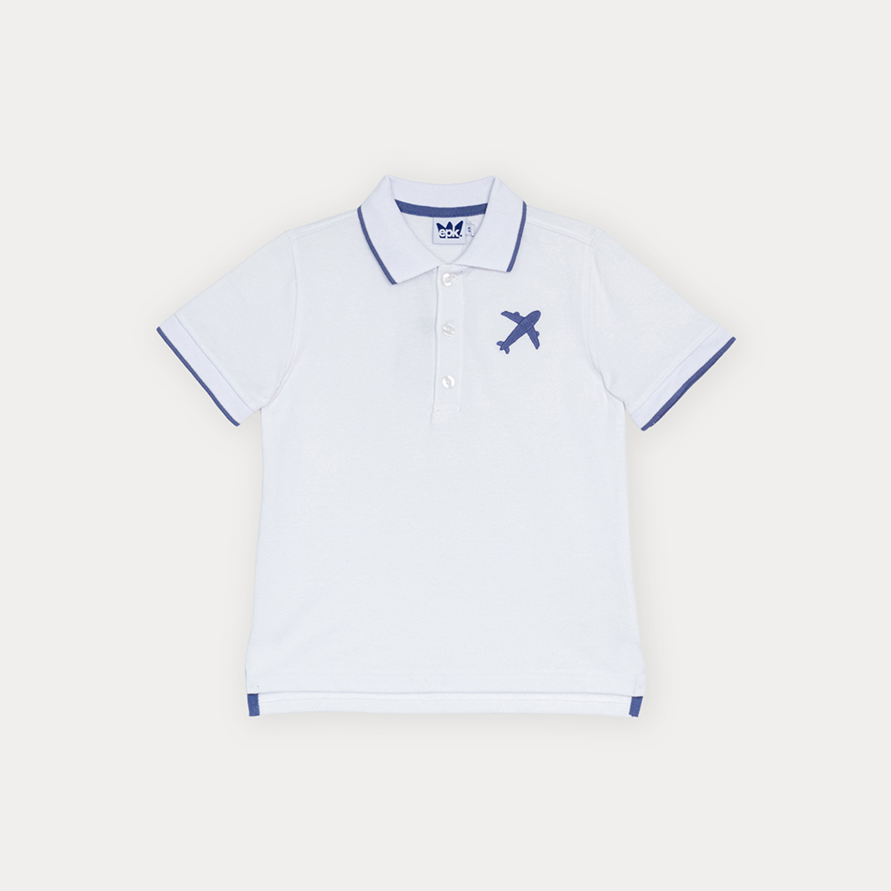 Chemise De Piqué Blanco Con Bordado De Avión Para Niño