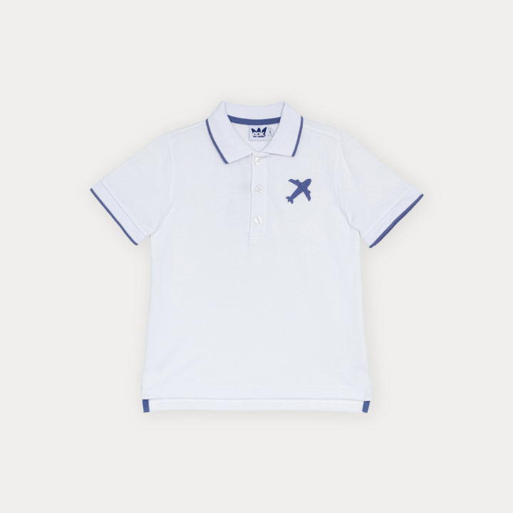 Chemise De Piqué Blanco Con Bordado De Avión Para Niño